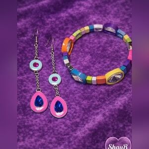 paparazzi Pink Blue Teardrop Dangle Earrings